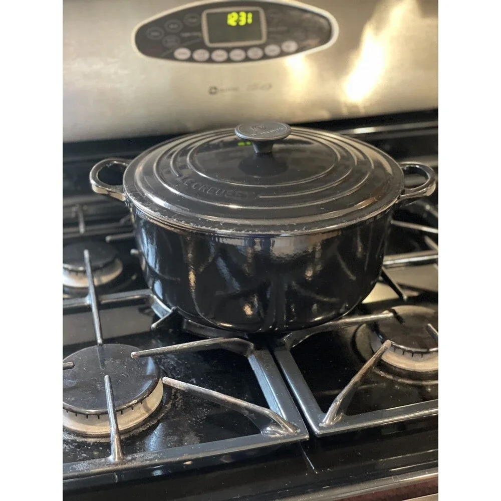 Le Creuset #26 5.5 Qt Round Dutch Oven Shiny Black Onyx Enamel Cast Iron France
